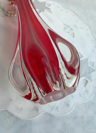Зимняя вишня ваза медузы чехослователя винтаж резиновая техника цветное художественное гранатовое стекло тяжелая литая2 фото