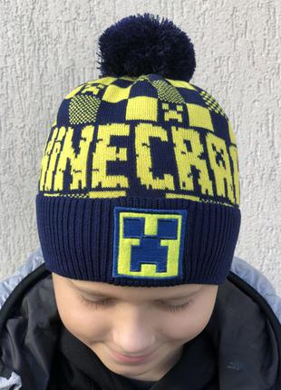 Шапка зимняя майнкрафт зима лого 54-56 см мерч minecraft для детей