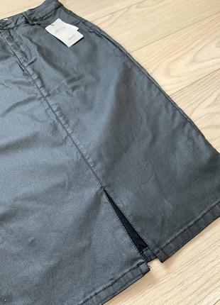 Нова джинсова спідниця під шкіру, кожаная юбка3 фото