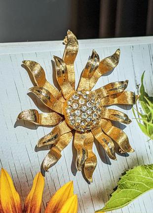 Вінтажна брошка b.s.k. сша вінтаж золота брошка квітка соняшник сонце1 фото