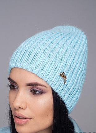 Теплая вязаная шапка колпак leks/jolie леди внутри флис ангора светло бирюзовый