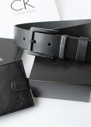 Мужской подарочный набор ремень и кошелек total black