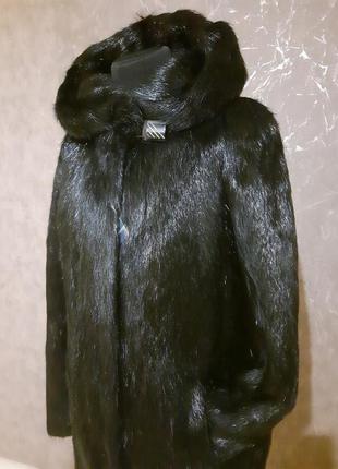Шуба женская короткая из нутрии с капюшоном гладкая 56 розмера2 фото