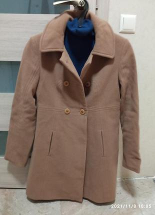 Пальто двубортное шерсть шерстяное цвет кэмел 10-12р 36 разм м-ка h&m1 фото