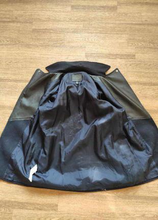 Темно - синее черное  шерстяное пальто с кожаными вставками mango удлиненная косуха5 фото