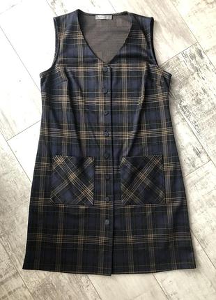 Сарафан платье без рукавов в клетку пуговицы