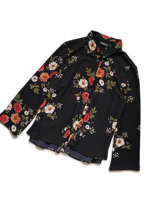 Креп шифонова блуза вінтажна в квітковий принт, з довгим рукавом широка красива ошатна