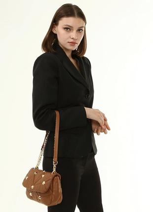Коричневая женская сумочка на цепочке со стильной геометрической фурнитурой. фирменная турция2 фото
