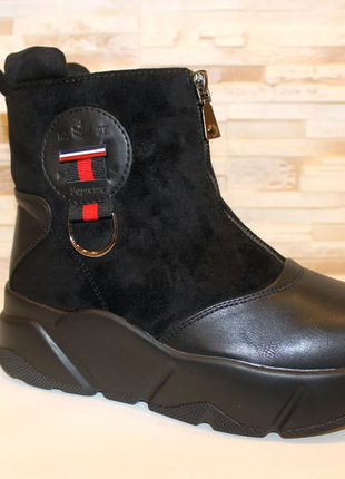 Ботинки женские черные зимние на платформе с162