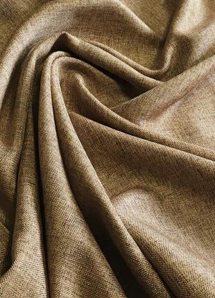 Портьерная ткань для штор лен золотисто-коричневого цвета2 фото