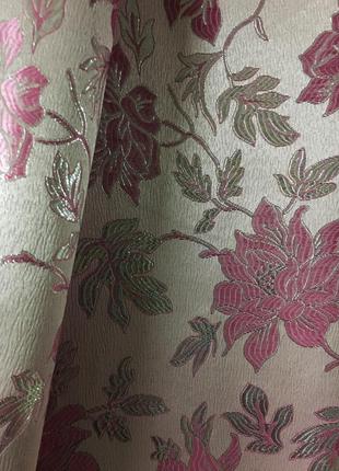 Портьерная ткань для штор жаккард с цветочным рисунком розового цвета2 фото