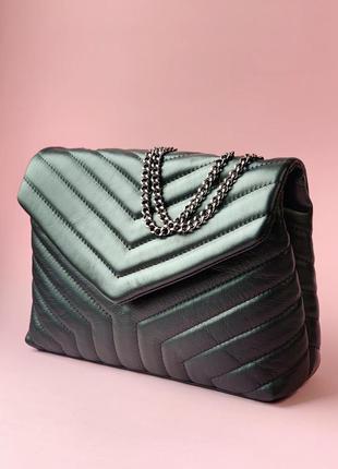 Кожаная женская стёганная сумочка на цепочке в стиле ив сен лоран