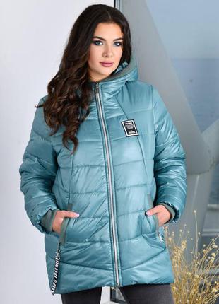Куртка женская деми теплая зима на синтепоне зимняя олива большие размеры 52-66