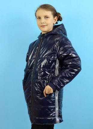 22605син демісезонна куртка для дівчинки подовжена синя тм одягайко3 фото