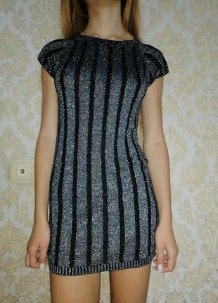 Платье туника нарядное вечернее трикотажное с серебром, р.146-152 freespirit