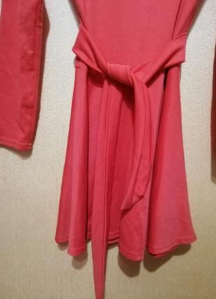 Сукня жіноча платье трикотаж длинный рукав коралловый цвет короткое9 фото