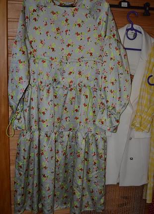 Шикарное сатиновое платье h&m с неоновыми цветами и кулисами!