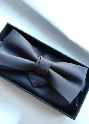 Краватка метелик сіра нова фірмова selected homme з хусткою хустку чоловіча сірий бабочка галстук серая мужская набор подарок свадебная1 фото