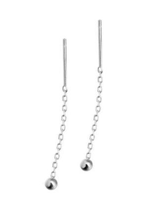 Сережки срібло покриття сережки протяжки з кульками висячі ланцюжка4 фото