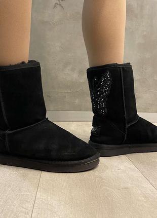 Угги женские замшевые черные с мехом от ugg
