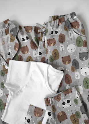 Женская фланелевая пижама тройка в мишки, панды и деревья2 фото