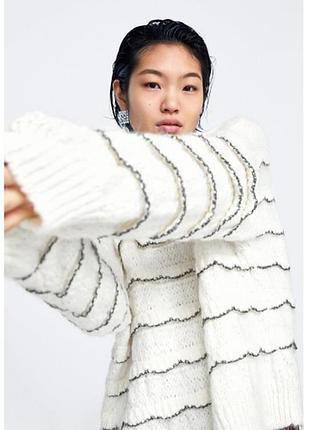 Теплий гарний вовняної ошатний светр молочного кольору в'язаний zara3 фото