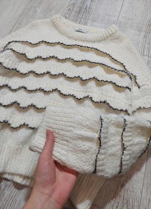 Теплый красивый шерстяной нарядный свитер молочного цвета вязаный zara5 фото