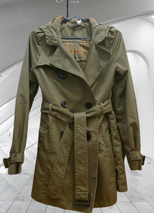 Новый болотный / хаки / зеленый тренч / плащ / куртка h&m с капюшоном