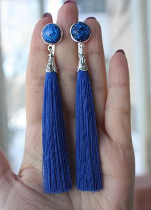 Сережки сережки кисті пензлика сині електрик з красивим каменем