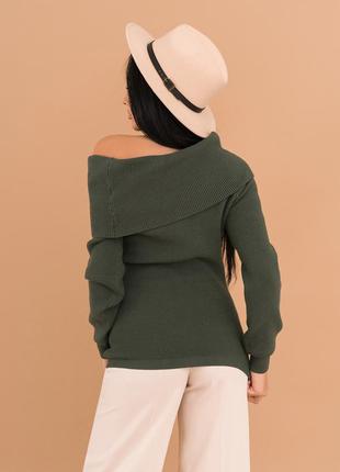 Ангоровий трикотажний светр кольору хакі з відворотом2 фото