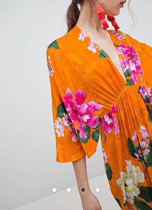 Жаккардовое платье миди в стиле кимоно с цветочным рисунком asos3 фото