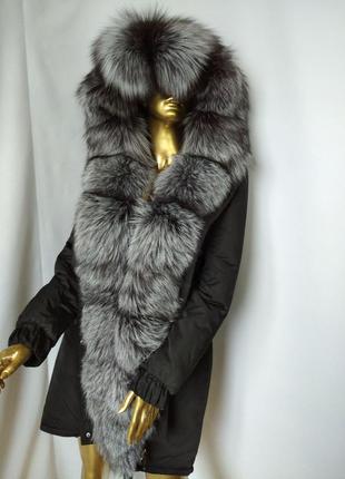 Женская зимняя куртка парка с натуральным мехом чернобурки з 44 по 581 фото