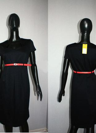 Базовое черное платье футляр с поясом и оригинальной горловиной, 14/42, 180/100а (3966_)5 фото