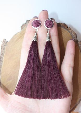 Серьги серёжки кисти кисточки марсала с цветком