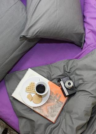 Комбинированный комплект постельного белья,  серый + фиолетовый, 100% хлопок1 фото
