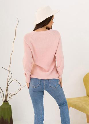Рожевий ангоровий светр з геометричним візерунком3 фото