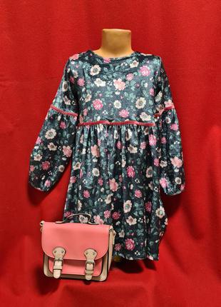 Детское бархатное платье lc waikiki с цветочным принтом1 фото