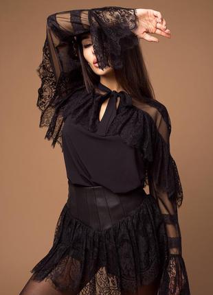 100%предоплата! костюм двойка женский, черный, блуза и шорты, экокожа, кружевной, кожаный, вечерний