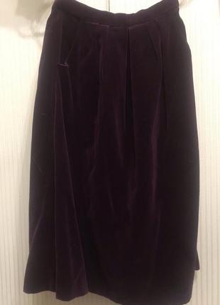 Шикарная бархатная вишневая юбка миди с боковыми карманами на подкладке англия additions