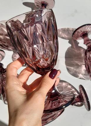 Набор бокалов для вина из цветного розового стекла изумруд  "бордо" 260 мл 6 шт розовые