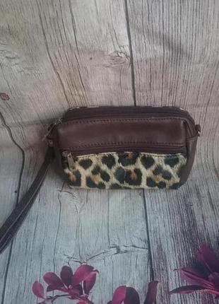 Сумочка-клатч dh коричневая с леопардовым принтом на три отделения