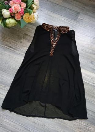 Черная шифоновая блуза туника блузка майка размер 46/48