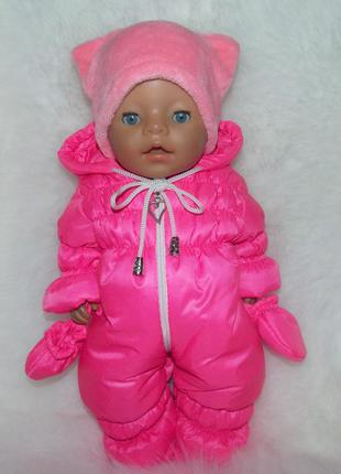 Одежда для кукол беби борн, baby born, шикарный теплый комбинезон, сапожки, рукавички и шапочка5 фото