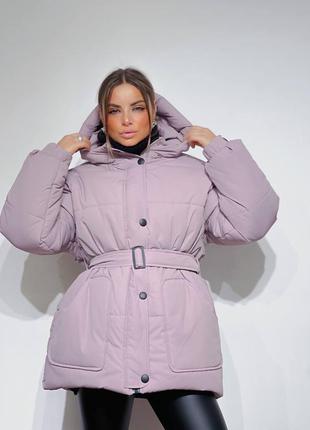 Объёмная куртка с поясом, куртка оверсайз, зимняя куртка с капюшоном, тёплая куртка, дутая курточка, 7 расцветок2 фото