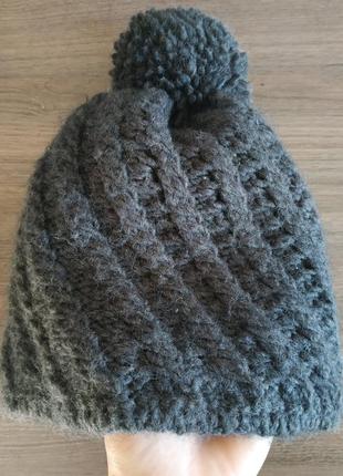 Теплая зимняя шапка с бубоном шерсть/альпака италия5 фото