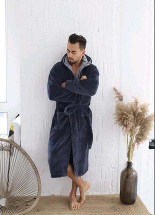 Чоловічий халат махровий халат довгий халат з капюшоном