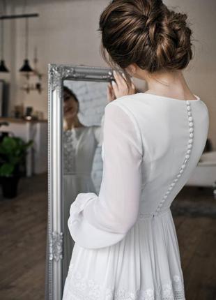 Свадебное платье шифон бохо макраме с рукавами5 фото
