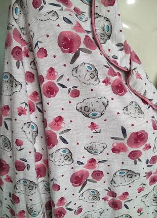 Уютный коттоновый трикотажный халат m&s с длинным рукавом/короткий халатик с розами и мишками