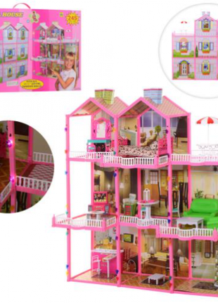Домик  для куклы, 3 этажа, свет, мебель, на батарейке.