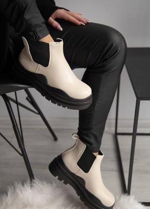 Жіночі черевики челсі весна-осінь chelsea beige black, жіночі челсі, черевики весна-осінь